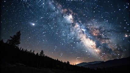 Fototapeta premium Dark celestial night sky with numerous stars, planets, and galaxies in the background, darkness, heavenly bodies