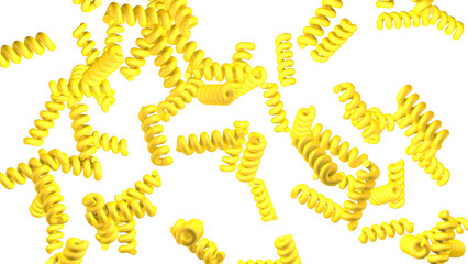 Lots of yellow pasta on transparent background.