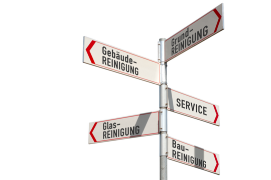 Gebäudereinigung, Service, Schild, Wegweiser, freigestellt als PNG