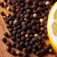 Fototapeta premium black peppercorns sliced lemon