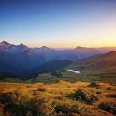 beautiful landscape with mountains and clouds