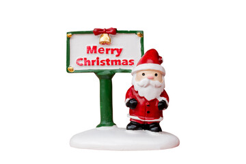 Miniature Santa Claus figurine isolated on a clean white background with a clipping path
