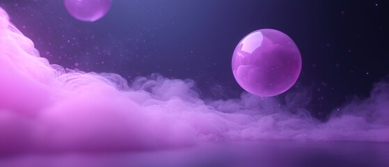 A purple cloud of smoke with two large purple spheres floating in it