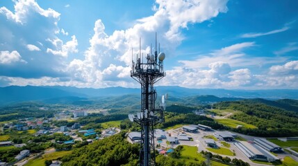 Fototapeta premium Communication Tower Overlooking Scenic Landscape
