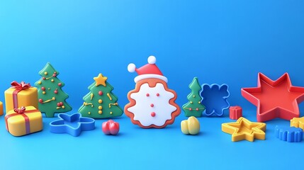 Obraz premium Decorative 3D Cookie Cutters in Festive Shapes on Plain Background