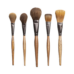 Set of five professional makeup brushes on transparent background