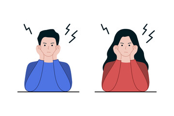 Angry boy and girl. Argument, conflict, negative, emotions, stress, facial expression concepts. Flat cartoon people character vector design illustrations.