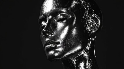 Silver Painted Portrait: A Close-up of a Woman's Face