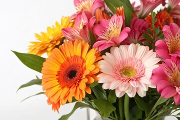 Vibrant gerbera daisies and alstroemeria, playful bouquet, bright colors