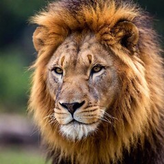 Obraz premium A close-up photo portrait of a lion in profile, deep focus on the curve of its nose and the texture of its whiskers, eye-level shot highlighting its elegant and fierce nature