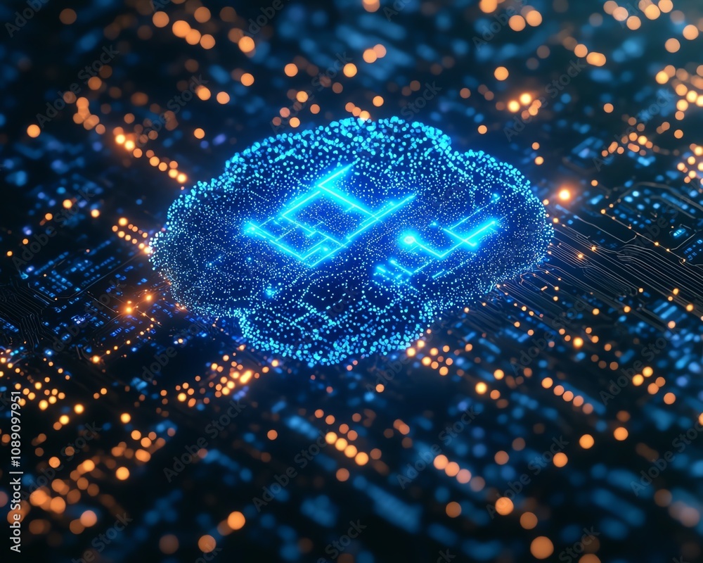 Poster artificial intelligence visualized within a technology web, representing virtual ai concepts, interc