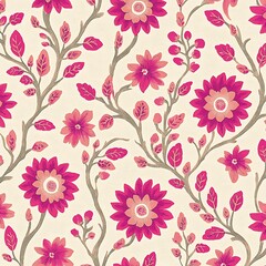 Pink Floral Pattern with Brown Branches