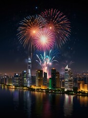 Naklejka premium fireworks over the river