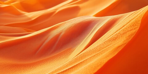 Flowing orange sand dunes convey a tranquil and serene ambiance reminiscent of a vast desert landscape.