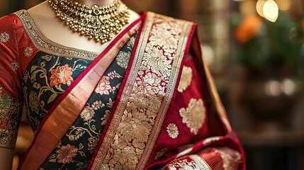 indian banarasi silk saree with intricate gold motifs