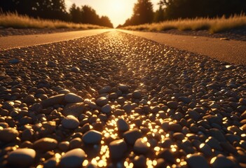 Obraz premium close view gravel road showcasing vibrant textures inherent details surface composition, pattern, stones, color, landscape, outdoor, pathway, rural, natural