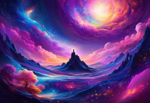 immersive journey through cosmic landscapes featuring surreal interstellar visuals celestial elements nebulae, astronomy, universe, galaxy, star, cosmos