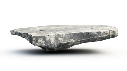 Isolated flat stone surface with a rough texture and gray tones, perfect for product displays against a clean white backdrop.