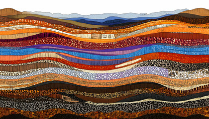 Colorful layered geological strata.