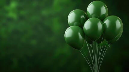 Bunch of glossy green balloons floating against a lush green backdrop, perfect for adding a personalized text area, creating a harmonious green theme.