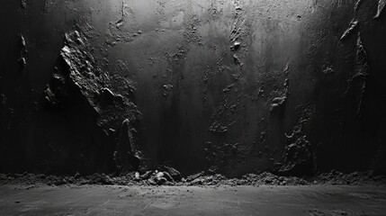 Dark black cement wall with textured surface and studio backdrop, providing an empty display space perfect for product showcasing.
