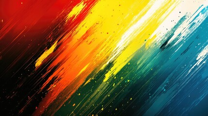 Vibrant abstract background with dynamic brush strokes in bold red, yellow, and blue tones creating a lively paint effect.