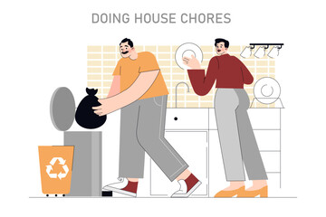 one day of carpentry. Flat Vector Illustration