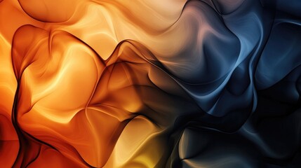 Obraz premium Fluid abstract background with a dynamic blend of dark blue, gray, black, burnt orange, copper, gold, and red hues creating a rich visual texture.