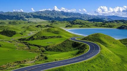 Fototapeta premium Scenic Winding Road Through Lush Green Landscape