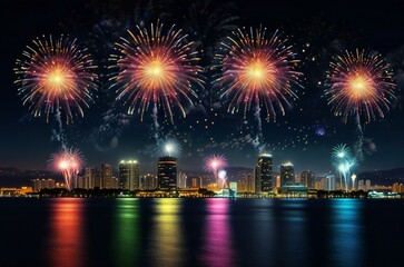 Fototapeta premium fireworks on the river