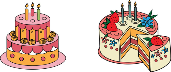 Birthday Cake design vector art illustration