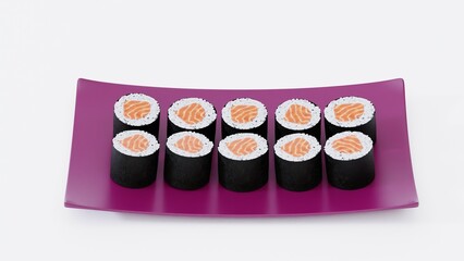 Japanese Cuisine Sushi Plate Render with Assorted Rolls and Sashimi | Photorealistic Food Visualization for Packaging Design, Digital Menus, Japanese Restaurant Ads, and Culinary Branding Projects