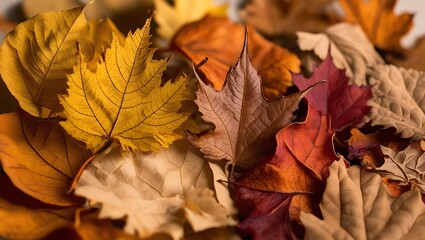 Macro Shot of Autumn Dried Leaves with Intricate Textures and Warm Earthy Tones