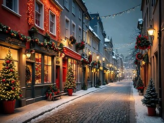 Naklejka premium A decorated Christmas street