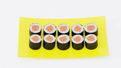Japanese Cuisine Sushi Plate Render with Assorted Rolls and Sashimi | Photorealistic Food Visualization for Packaging Design, Digital Menus, Japanese Restaurant Ads, and Culinary Branding Projects