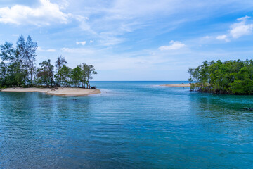 Beautiful sea beach summer landscape in high travel season in Thailand, Nature beach sea sunny sky background,High angle view seascape nature view