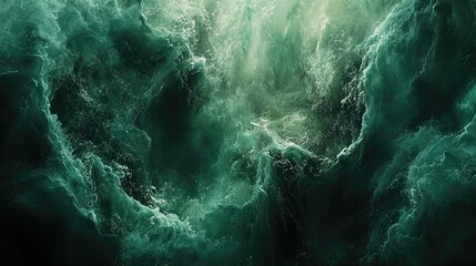 Dark green fluid art showcases dynamic waves and bubbles, creating a rich marbled texture with a dramatic and swirling visual effect.