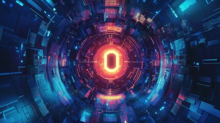 Obraz premium Futuristic digital abstraction featuring glowing elements and circular patterns, symbolizing one-time password authentication and enhanced cybersecurity.