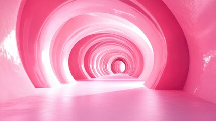 Obraz premium Futuristic abstract tunnel with glowing pink neon contours, emphasizing geometric shapes and themes of data, quantum computing, and virtual reality.