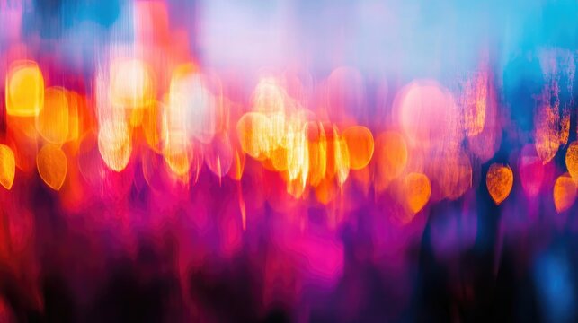 Vibrant crowd blurred by motion, showcasing dynamic lights and colors during a lively festival, capturing the energetic atmosphere and excitement.