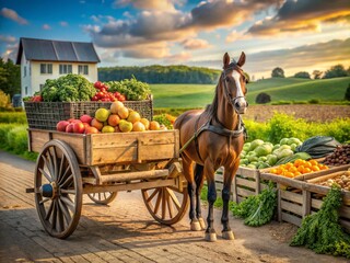 Captivating Amish Transport: Traditional Horse-Drawn Buggies Amidst Scenic Countryside and Delicious Farm-Fresh Produce for Authentic Food Photography