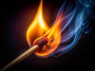 Captivating Architectural Photography of a Burning Match Against a Black Background, Emphasizing Texture and Light in a Minimalist Setting for Creative Visuals