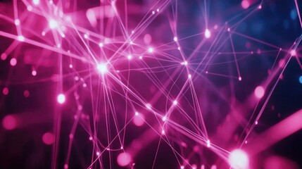 Fototapeta premium Abstract Visualization of Dynamic IT Technology Connections with Bright Pink and Blue Light Patterns in a Network of Interconnected Lines and Nodes