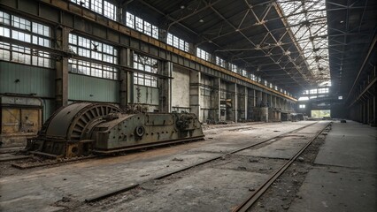 Fototapeta premium Abandoned industrial machinery on a grimy metal floor, industrial, factory floor, filth
