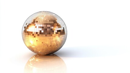 Fototapeta premium Vintage disco mirror ball with worn surface reflecting light, isolated on a white background, creating a nostalgic party atmosphere.