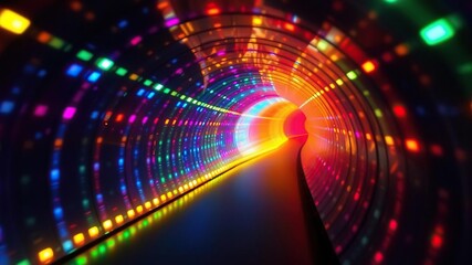 Obraz premium Tunnel of multicolored lights descending downwards, glow, abstract, tunnel