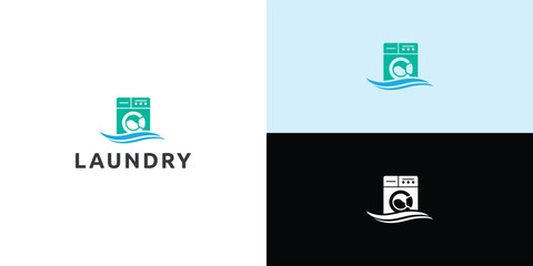 Laundry logo design. Washing machine icon for laundry service business logo template.
