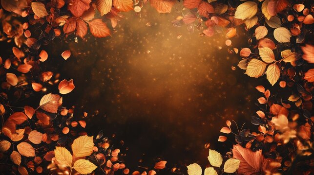 Vibrant autumn foliage border with rich orange, yellow, and brown leaves creating a warm backdrop ideal for adding personalized text.