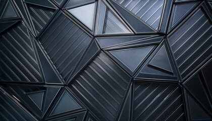 Obraz premium 未来的な三角形の立体ブロック構造。三角形タイルのパターンの背景画像。（Futuristic triangular three-dimensional block structure. Background image of a pattern of triangle tiles.） 
