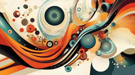 Futuristic Abstract Artwork Blending Retro and Modern Design with Vibrant Colors and Circular Patterns Creating Dynamic Visual Flow